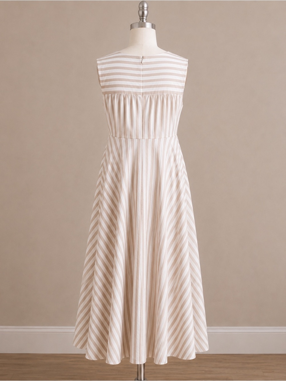 Calvin Klein Tan Cream Striped Surplice V-Neck Sleeveless Midi Dress Size 16 - Picture 2 of 3